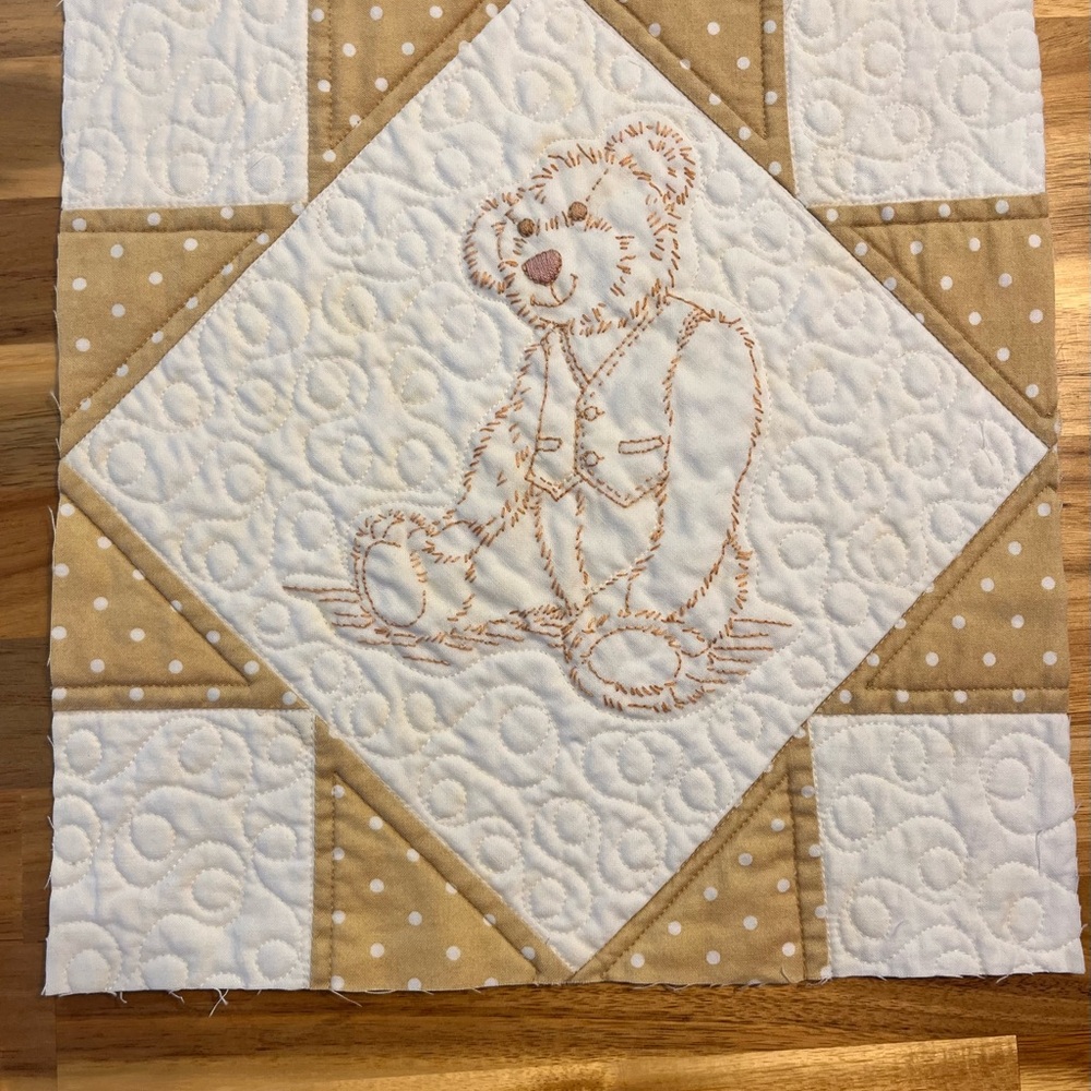 Embroidered Teddy Bear Beige Quilt Blocks - Set of 6 - Picture 7 of 9